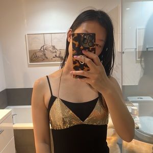 Gold metal chain mail triangle halter bra